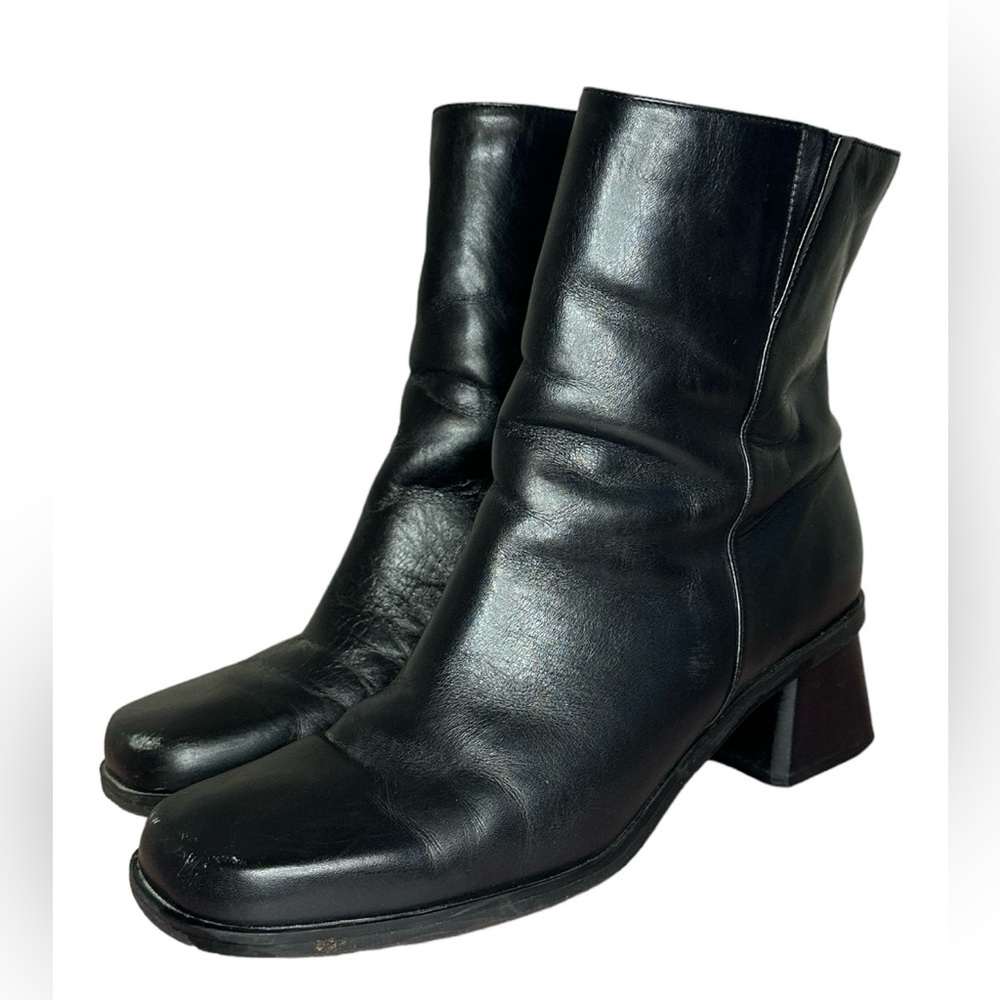 Naturalizer Square Toe Block Heel Leather Ankle Boot Y2K Women’s 9M